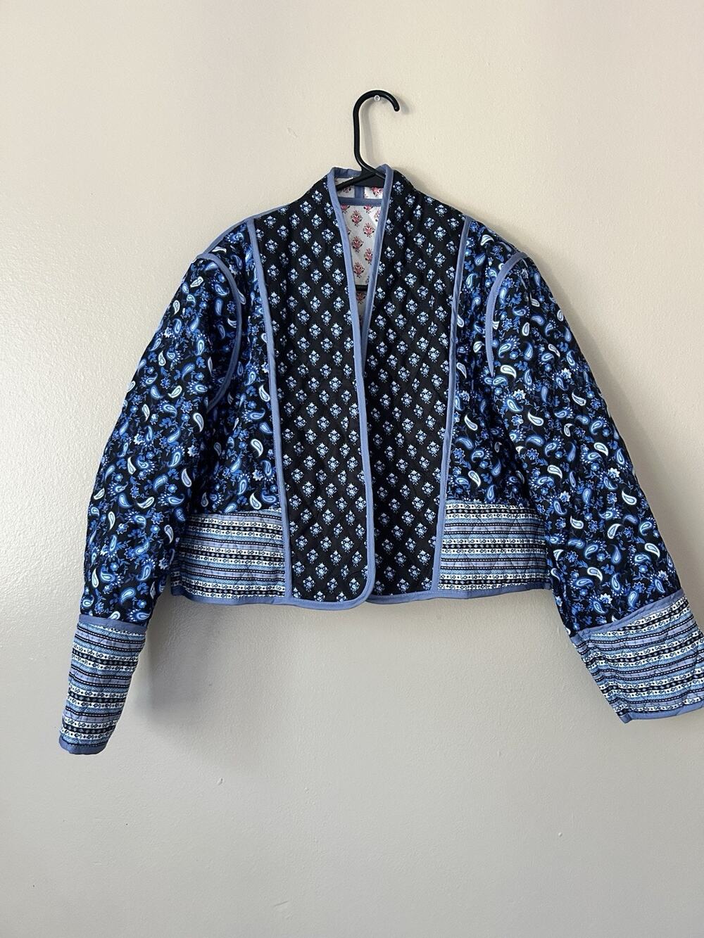 Reversible Quilted Patchwork Kimono Crop Jacket Floral Paisley Boho Open Front